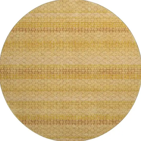 8' X 8' Wheat Gold And Beige Striped Washable Round Rug With UV Protection Photo 3