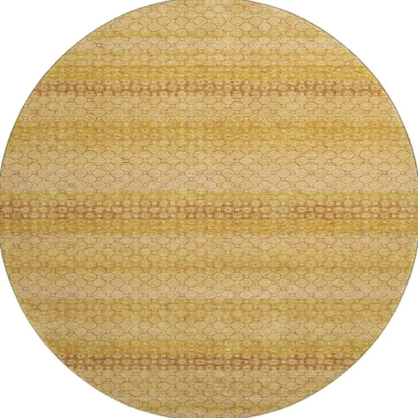 8' X 8' Wheat Gold And Beige Striped Washable Round Rug With UV Protection Photo 3