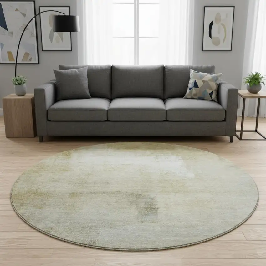 8' X 8' Wheat Ivory And Beige Striped Washable Round Rug With UV Protection Photo 2