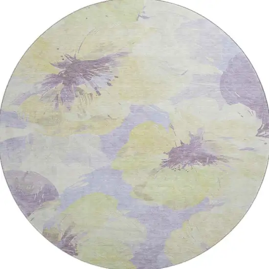 8' X 8' Wheat Lavender And Ivory Floral Washable Round Rug With UV Protection Photo 2