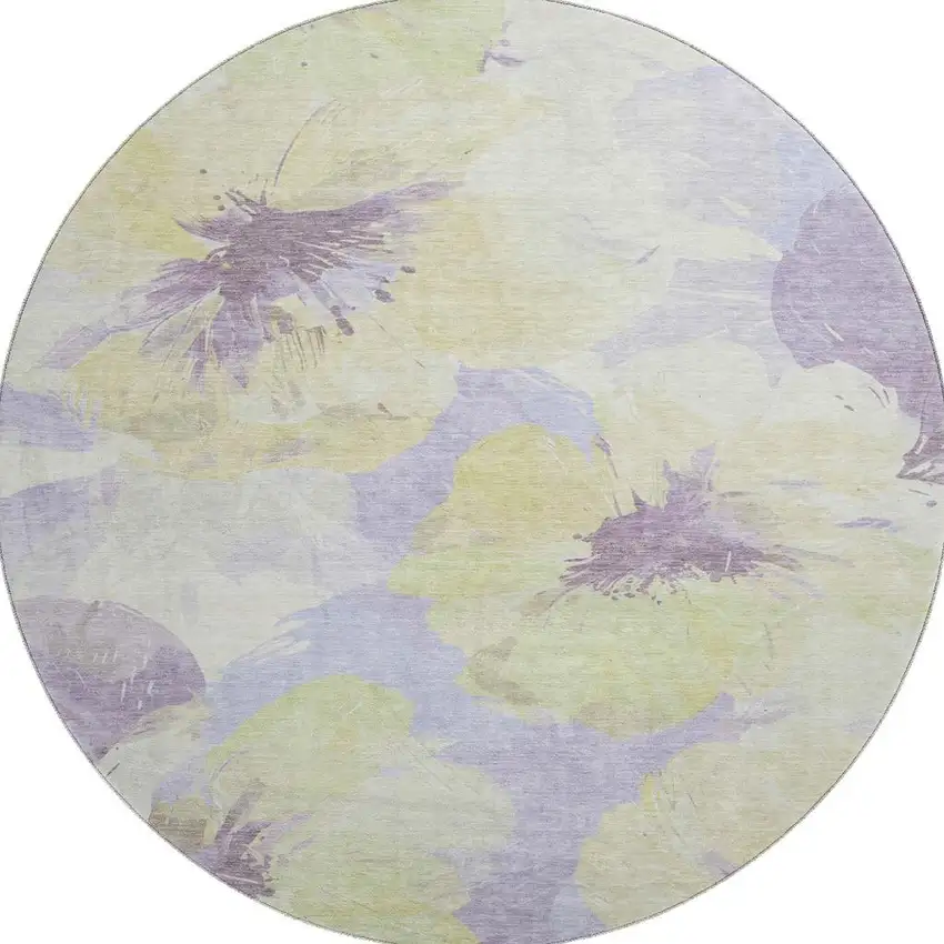 8' X 8' Wheat Lavender And Ivory Floral Washable Round Rug With UV Protection Photo 2