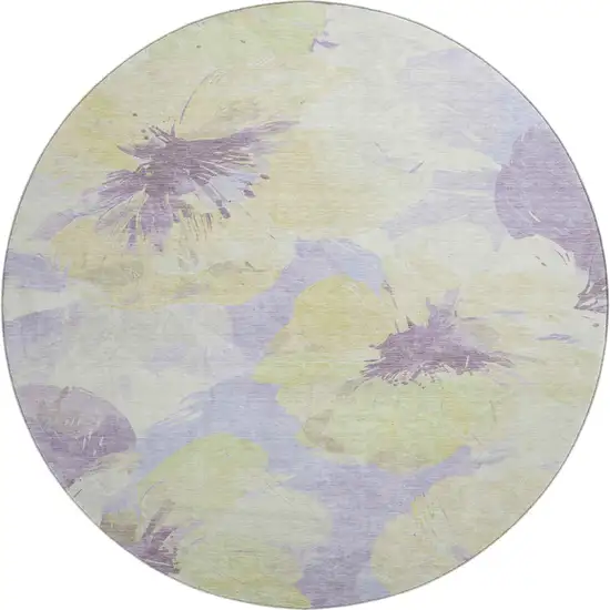 8' X 8' Wheat Lavender And Ivory Floral Washable Round Rug With UV Protection Photo 1