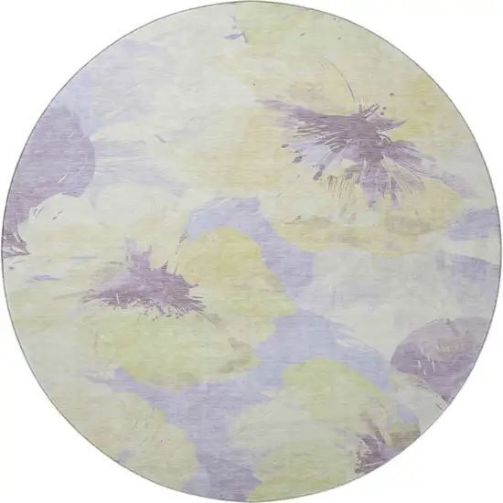 8' X 8' Wheat Lavender And Ivory Floral Washable Round Rug With UV Protection Photo 3