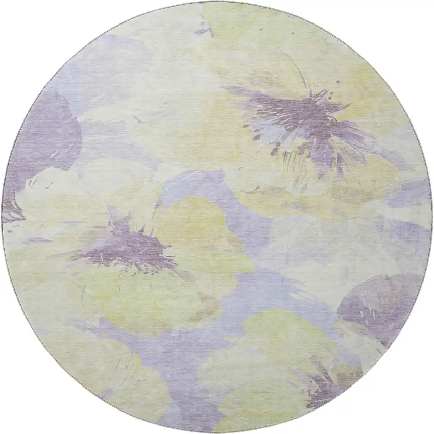 8' X 8' Wheat Lavender And Ivory Floral Washable Round Rug With UV Protection Photo 3