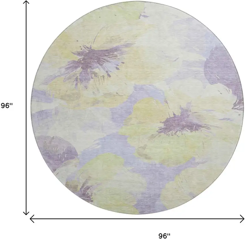 8' X 8' Wheat Lavender And Ivory Floral Washable Round Rug With UV Protection Photo 9