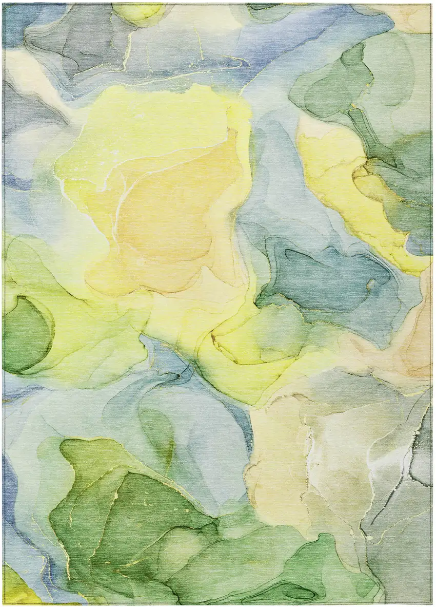 3' X 4' Yellow Abstract Washable Non Skid Indoor Outdoor Area Rug Photo 2