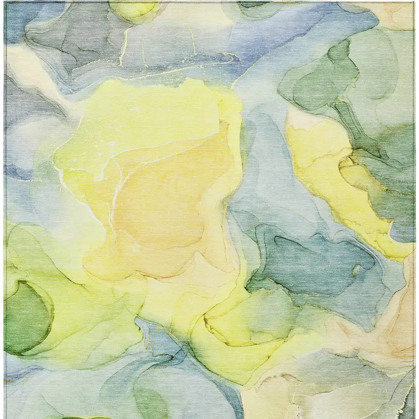 Yellow Abstract Washable Non Skid Indoor Outdoor Area Rug Photo 7