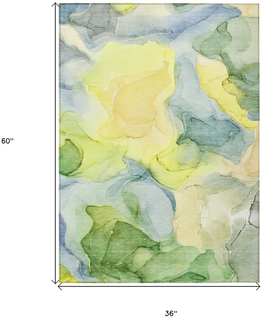 Yellow Abstract Washable Non Skid Indoor Outdoor Area Rug Photo 3