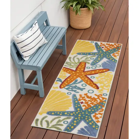 6' Blue And Yellow Indoor Outdoor Runner Rug Photo 2
