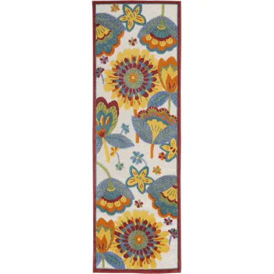 2' X 6' Yellow And Teal Floral Non Skid Indoor Outdoor Runner Rug Photo 1
