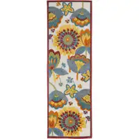 Photo of 2' X 6' Yellow And Teal Floral Non Skid Indoor Outdoor Runner Rug