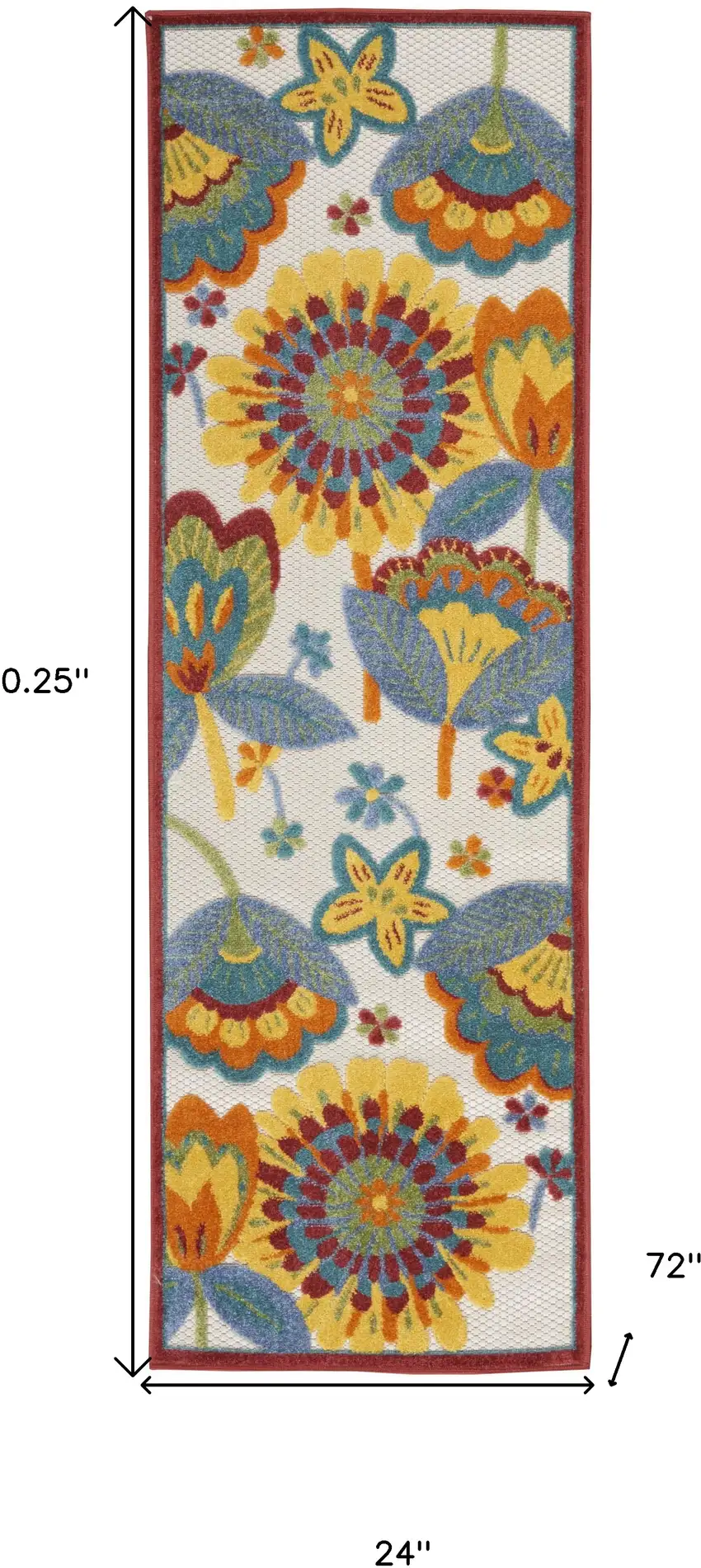2' X 6' Yellow And Teal Floral Non Skid Indoor Outdoor Runner Rug Photo 5