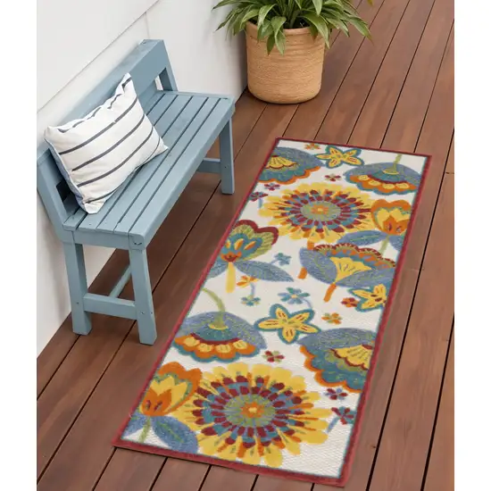 6' Yellow And Red Indoor Outdoor Runner Rug Photo 2
