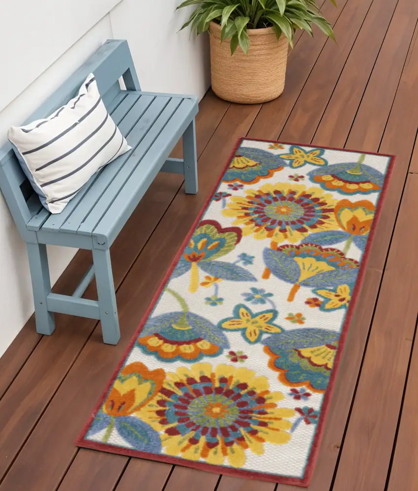 6' Yellow And Red Indoor Outdoor Runner Rug Photo 2