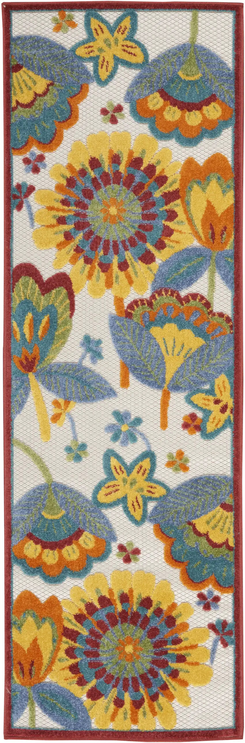 2' X 6' Yellow And Teal Floral Non Skid Indoor Outdoor Runner Rug Photo 2