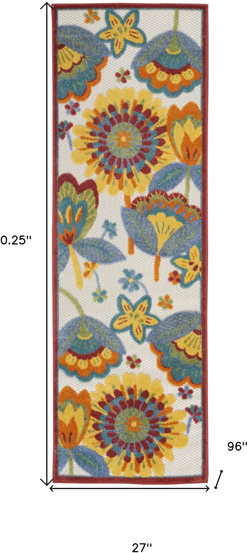 2' X 8' Yellow And Teal Floral Non Skid Indoor Outdoor Runner Rug Photo 5