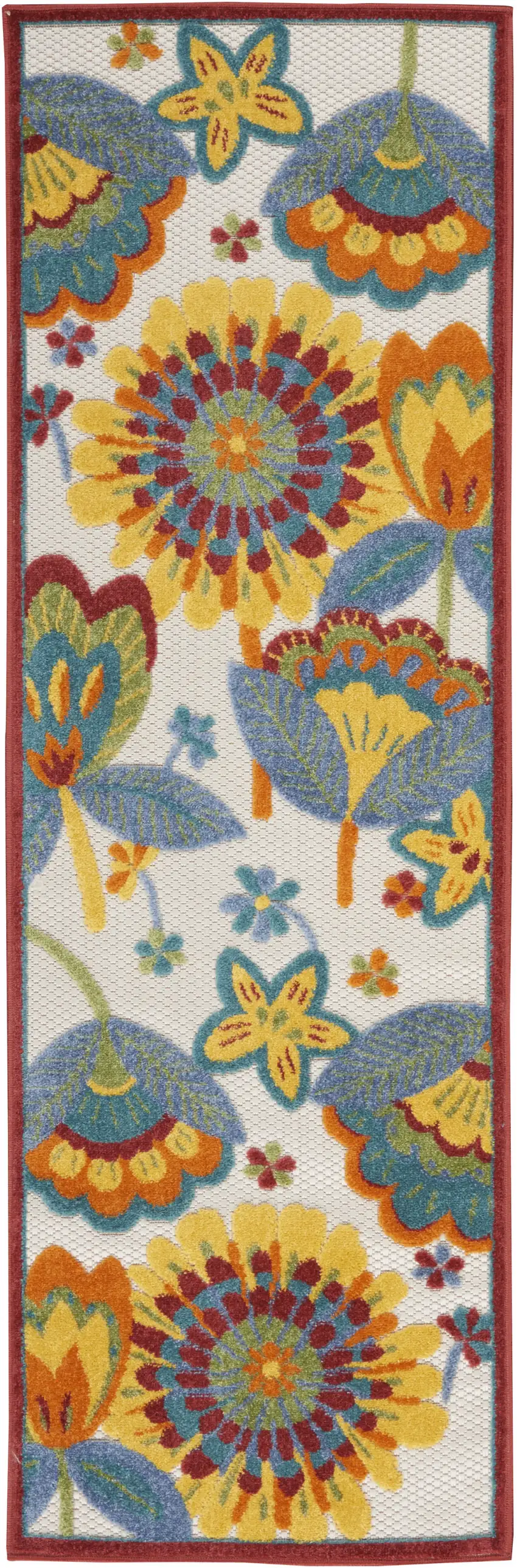 2' X 8' Yellow And Teal Floral Non Skid Indoor Outdoor Runner Rug Photo 1