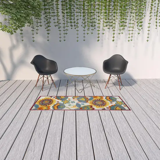 2' X 8' Yellow And Teal Floral Non Skid Indoor Outdoor Runner Rug Photo 2