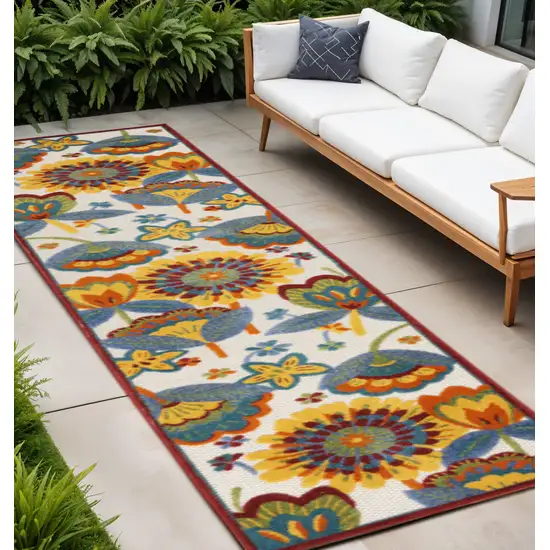 8' Yellow And Red Indoor Outdoor Runner Rug Photo 2
