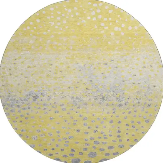 8' X 8' Yellow Gray And Ivory Polka Dot Washable Round Rug With UV Protection Photo 3