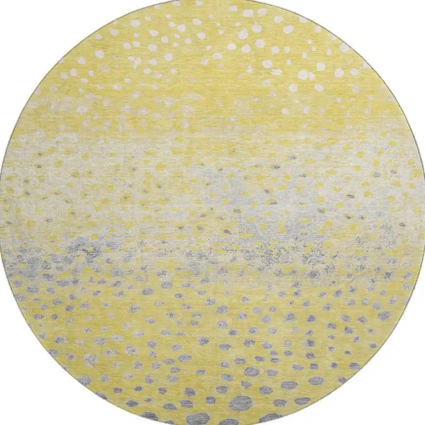 8' X 8' Yellow Gray And Ivory Polka Dot Washable Round Rug With UV Protection Photo 3