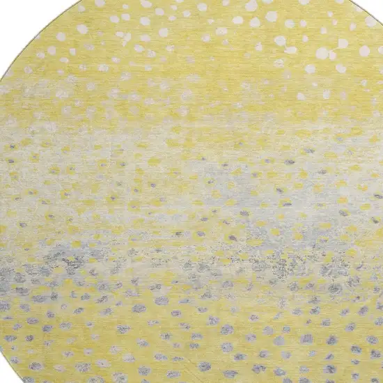 8' X 8' Yellow Gray And Ivory Polka Dot Washable Round Rug With UV Protection Photo 2