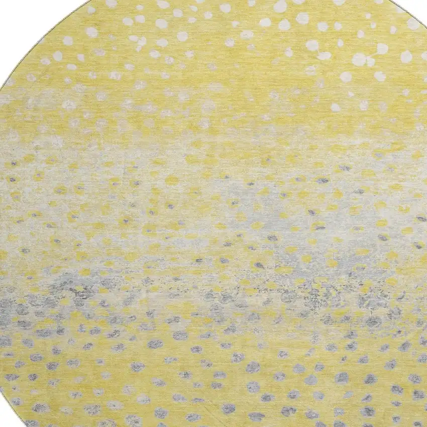 8' X 8' Yellow Gray And Ivory Polka Dot Washable Round Rug With UV Protection Photo 2