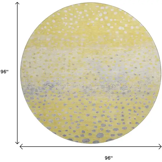 8' X 8' Yellow Gray And Ivory Polka Dot Washable Round Rug With UV Protection Photo 9