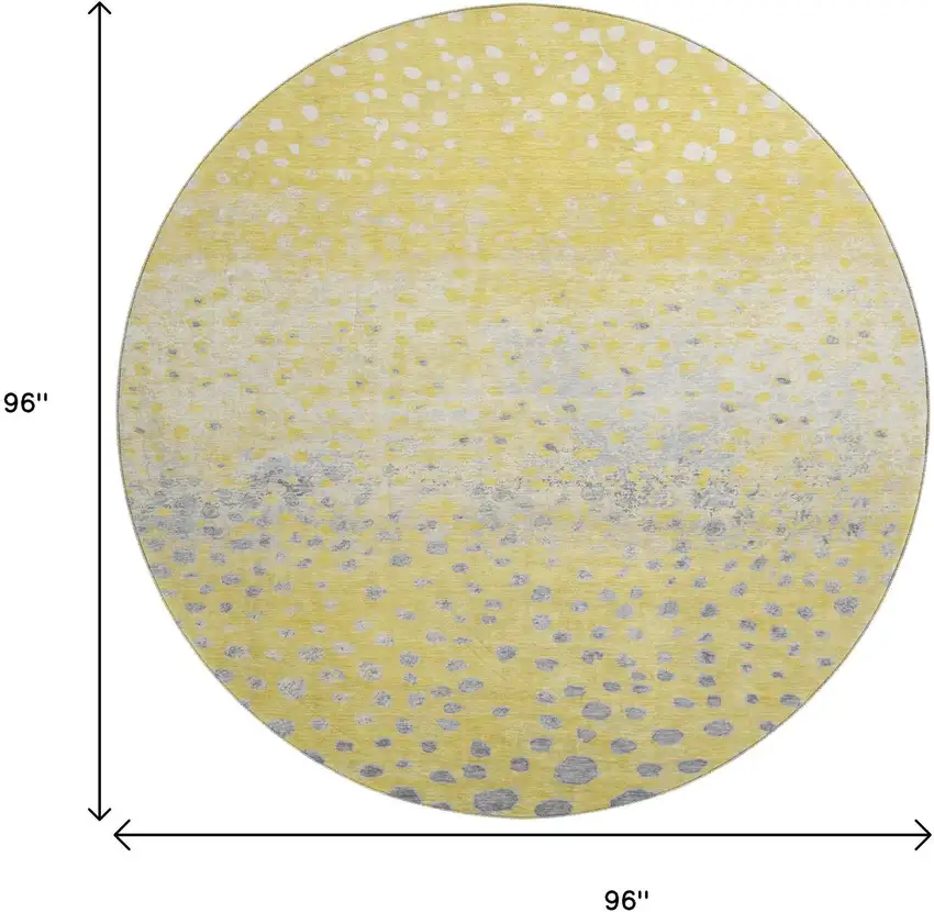 8' X 8' Yellow Gray And Ivory Polka Dot Washable Round Rug With UV Protection Photo 9