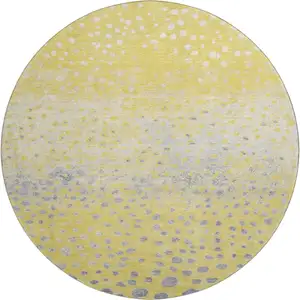 Photo of 8' X 8' Yellow Gray And Ivory Polka Dot Washable Round Rug With UV Protection