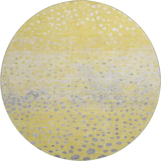 8' X 8' Yellow Gray And Ivory Polka Dot Washable Round Rug With UV Protection Photo 1