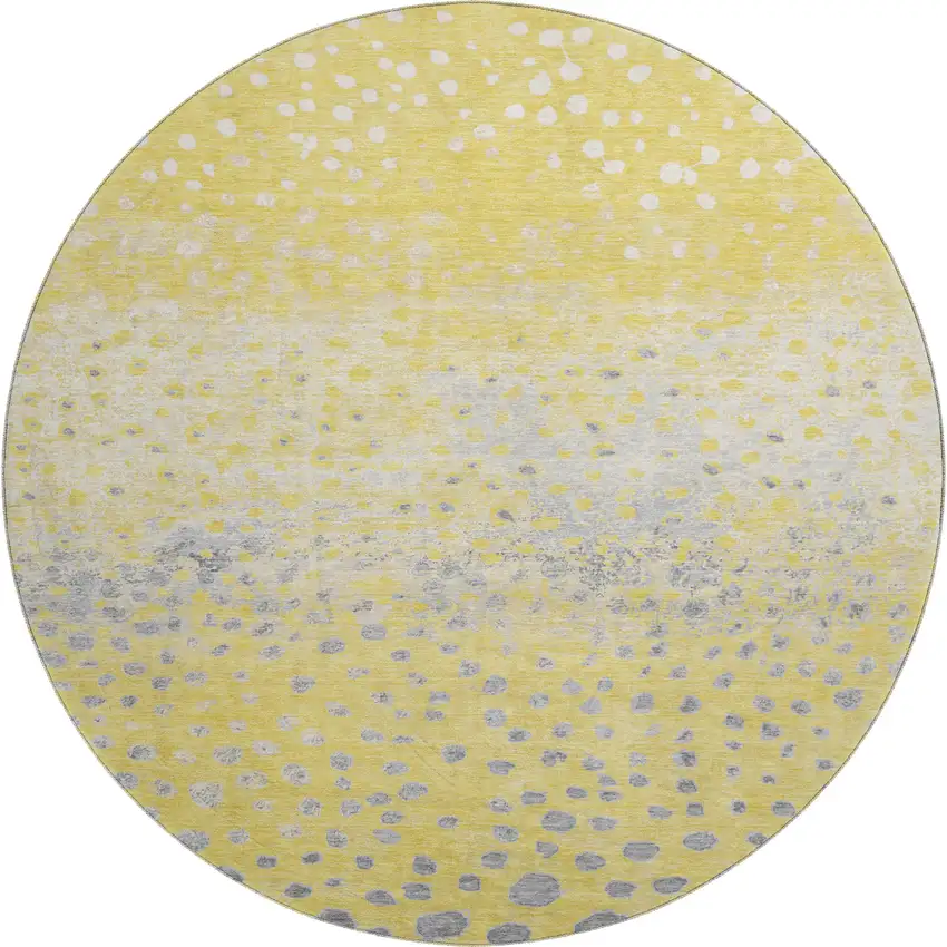 8' X 8' Yellow Gray And Ivory Polka Dot Washable Round Rug With UV Protection Photo 1