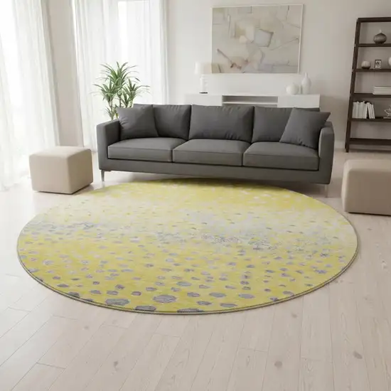 8' X 8' Yellow Gray And Ivory Polka Dot Washable Round Rug With UV Protection Photo 2