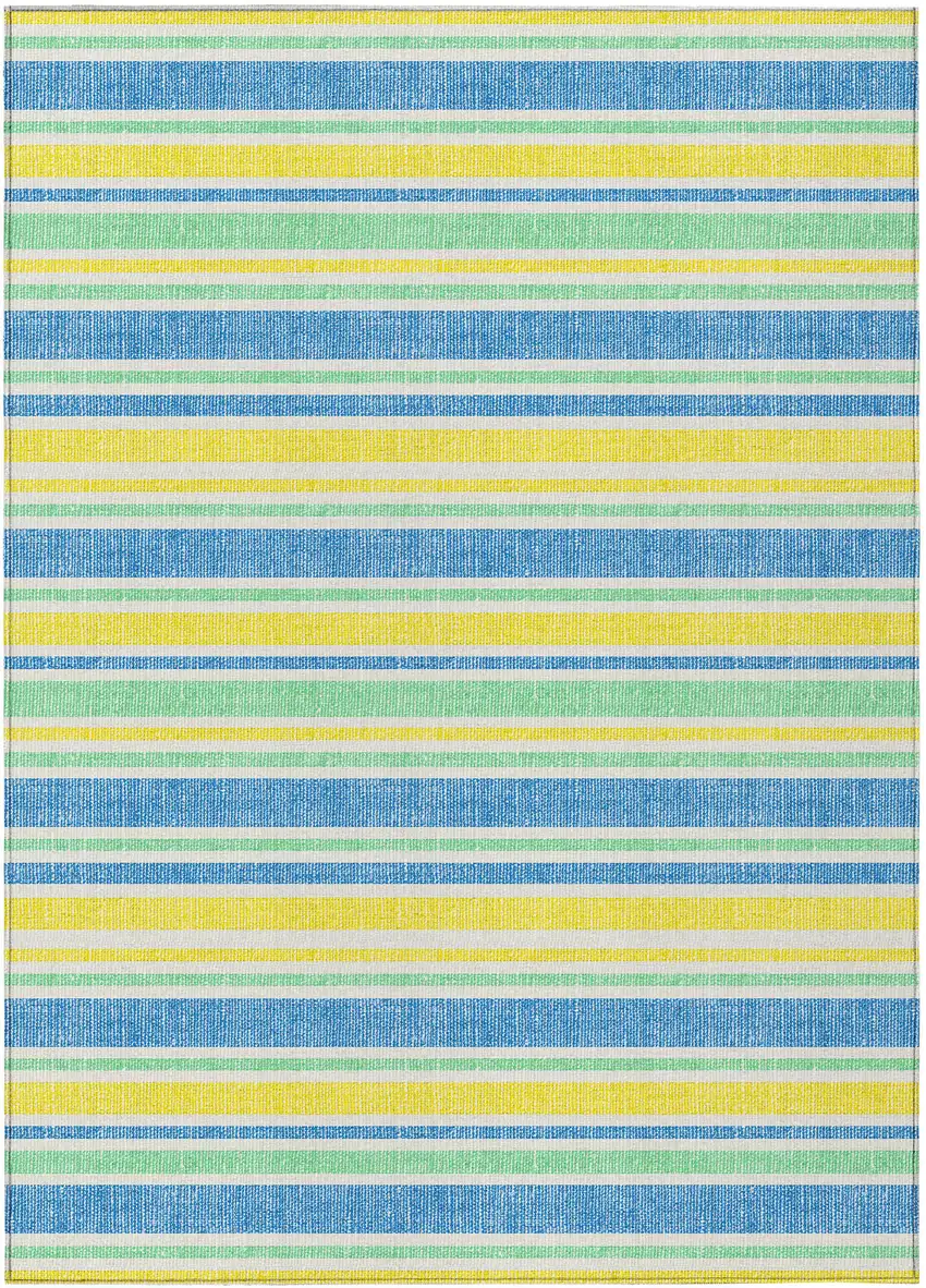 Blue Yellow and Green Striped Washable Non Skid Indoor Outdoor Area Rug Photo 2