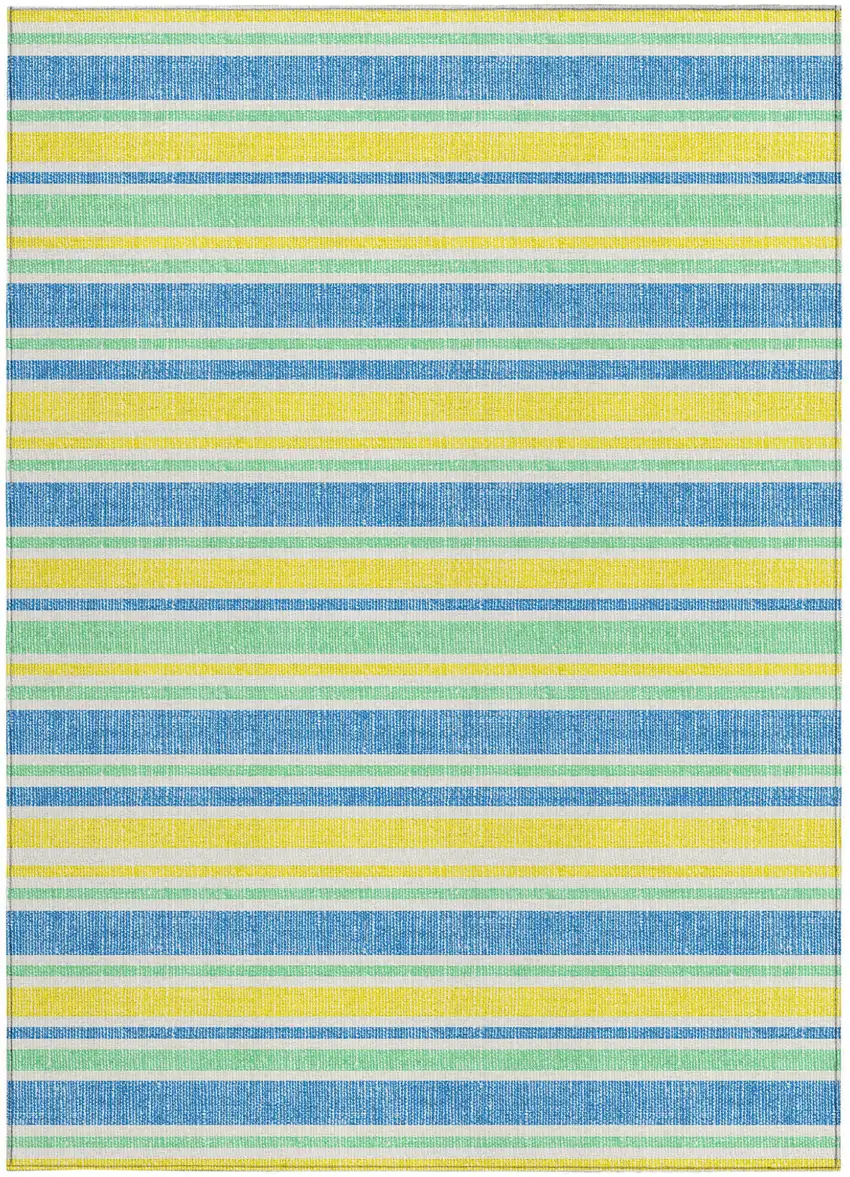 Blue Yellow and Green Striped Washable Non Skid Indoor Outdoor Area Rug Photo 5