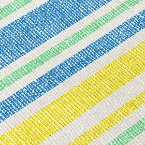 Photo of 3' X 5' Yellow Striped Washable Non Skid Indoor Outdoor Area Rug