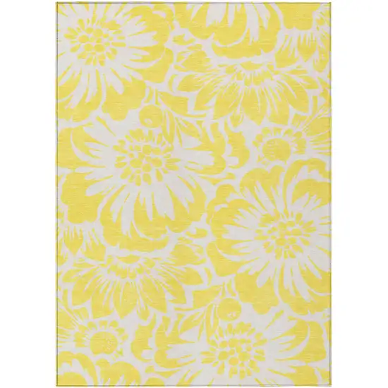 3' X 4' Yellow and Ivory Floral Washable Non Skid Indoor Outdoor Area Rug Photo 1