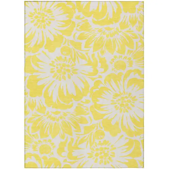 Yellow and Ivory Floral Washable Non Skid Indoor Outdoor Area Rug Photo 2