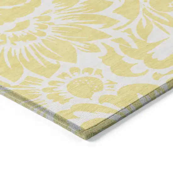 Yellow and Ivory Floral Washable Non Skid Indoor Outdoor Area Rug Photo 7