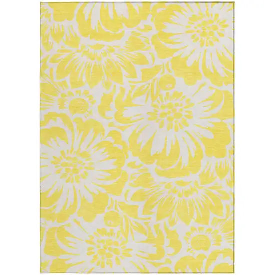Yellow and Ivory Floral Washable Non Skid Indoor Outdoor Area Rug Photo 4
