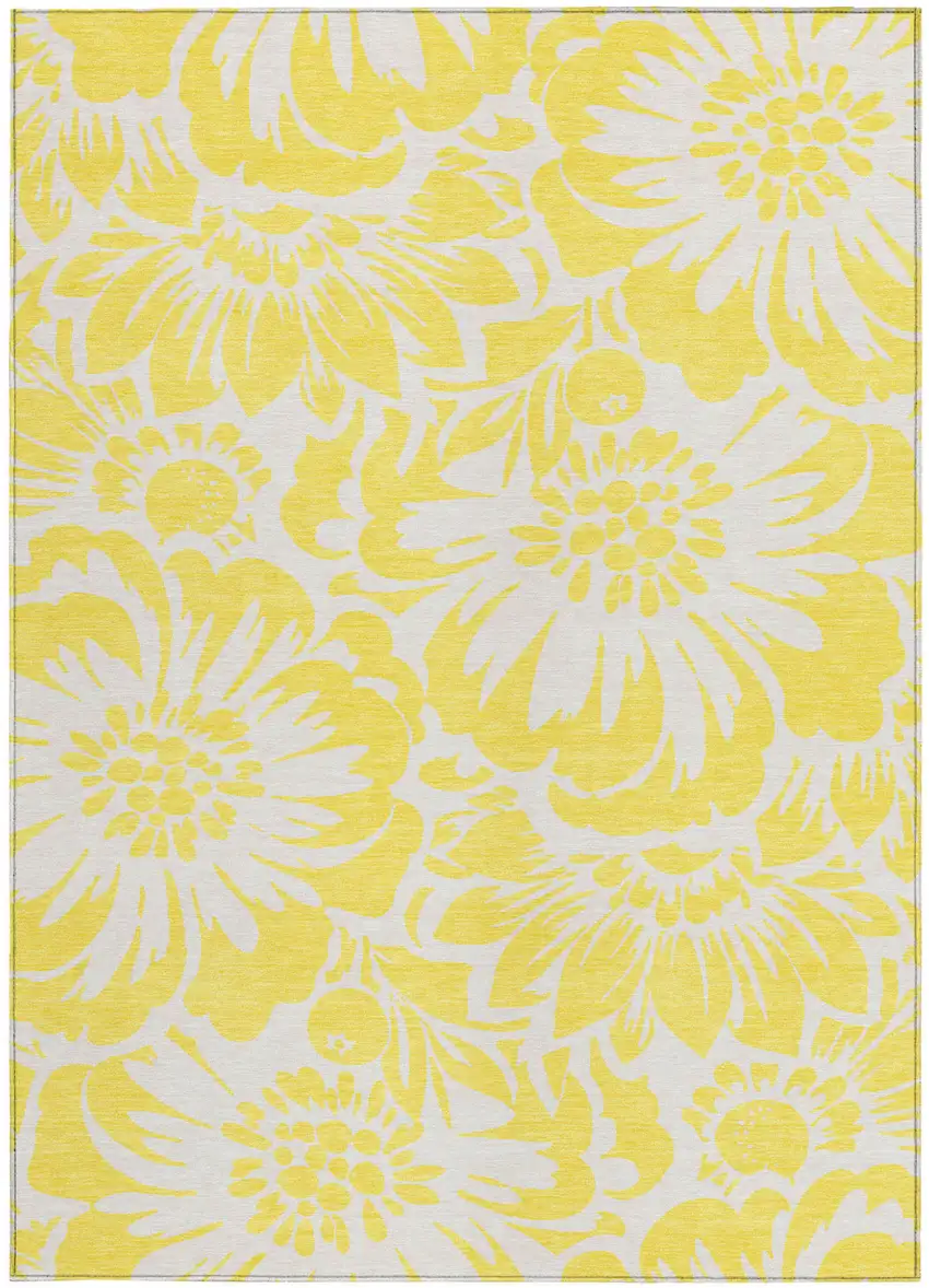 Yellow and Ivory Floral Washable Non Skid Indoor Outdoor Area Rug Photo 4