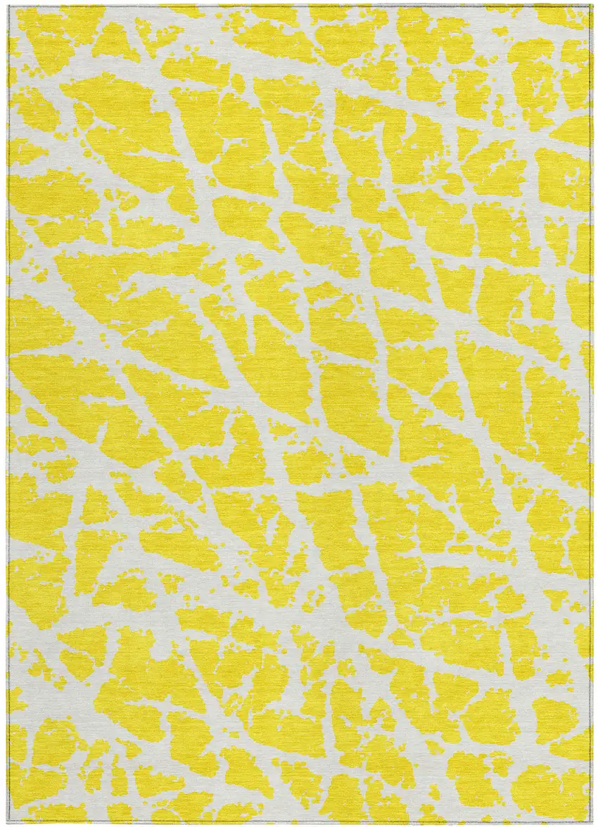 3' X 4' Yellow and White Abstract Washable Non Skid Indoor Outdoor Area Rug Photo 4