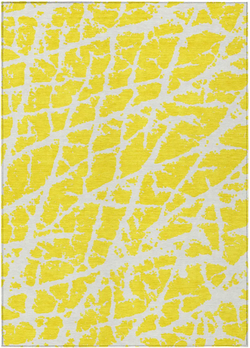 3' X 5' Yellow and White Abstract Washable Non Skid Indoor Outdoor Area Rug Photo 2