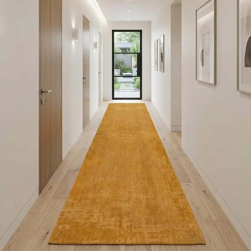 10' Yellow Abstract Runner Rug Photo 1