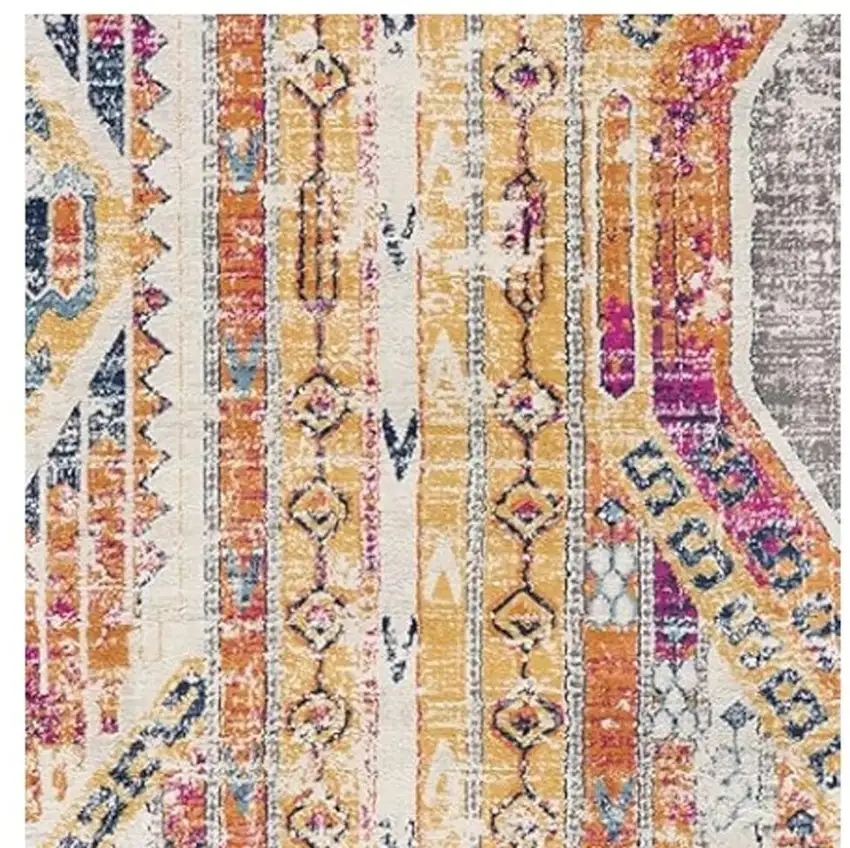 18' Yellow And Beige Abstract Runner Rug Photo 4