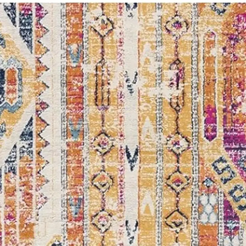 18' Yellow And Beige Abstract Runner Rug Photo 3