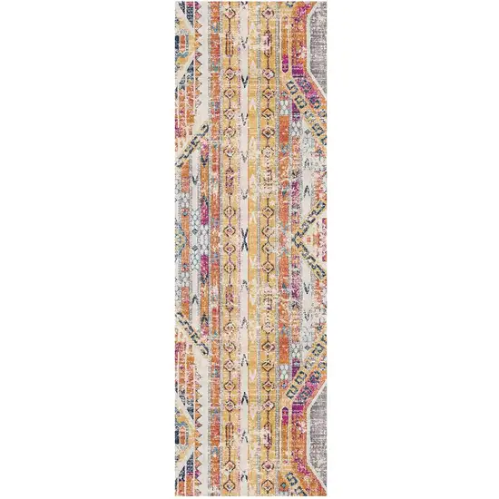 18' Yellow And Beige Abstract Runner Rug Photo 1