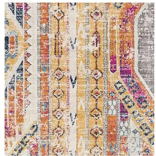 12' Yellow And Beige Abstract Runner Rug Photo 4