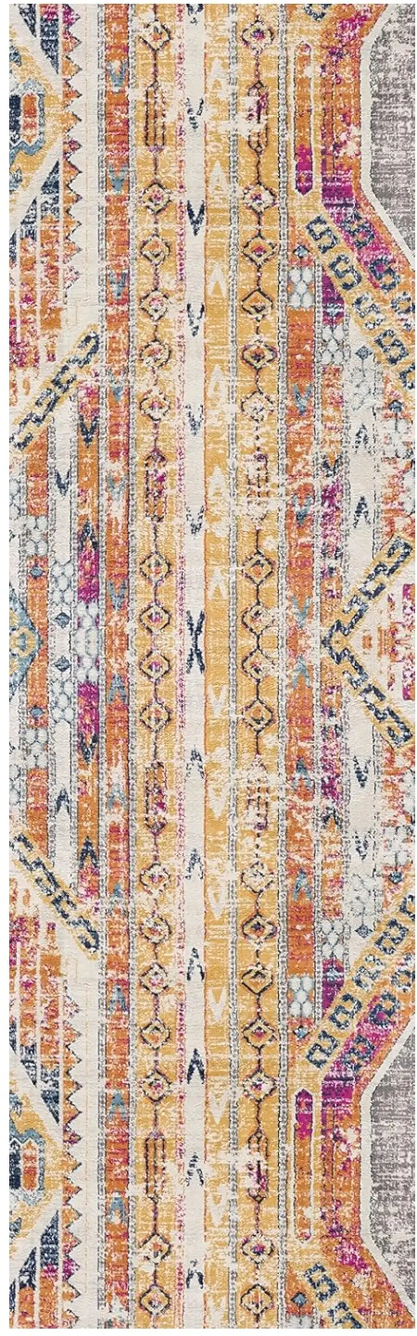 12' Yellow And Beige Abstract Runner Rug Photo 1