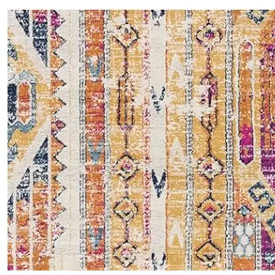 12' Yellow And Beige Abstract Runner Rug Photo 3